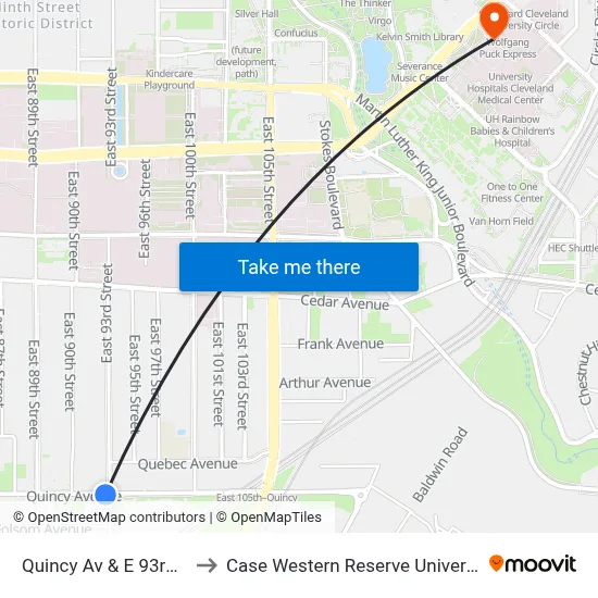 Quincy Av & E 93rd St to Case Western Reserve University map