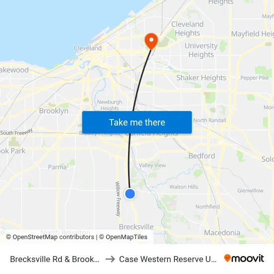 Brecksville Rd & Brookside Rd to Case Western Reserve University map
