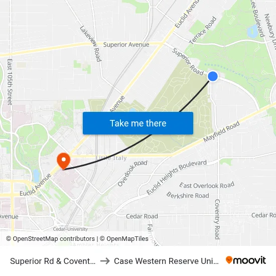 Superior Rd & Coventry Rd to Case Western Reserve University map