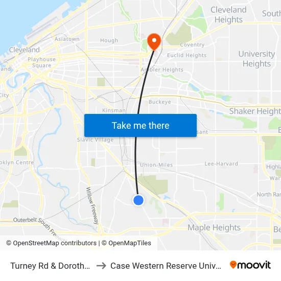 Turney Rd & Dorothy Av to Case Western Reserve University map