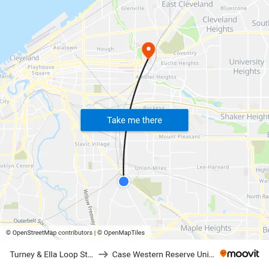 Turney & Ella Loop Stop #1 to Case Western Reserve University map