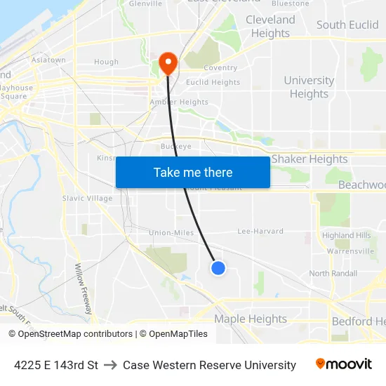 4225 E 143rd St to Case Western Reserve University map