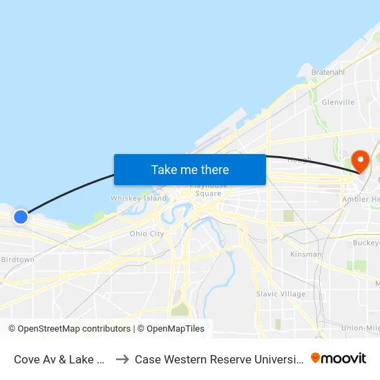 Cove Av & Lake Rd to Case Western Reserve University map