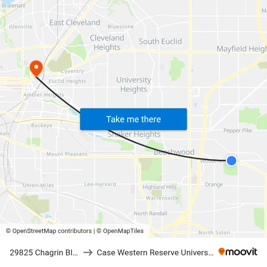 29825 Chagrin Blvd to Case Western Reserve University map