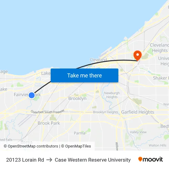 20123 Lorain Rd to Case Western Reserve University map