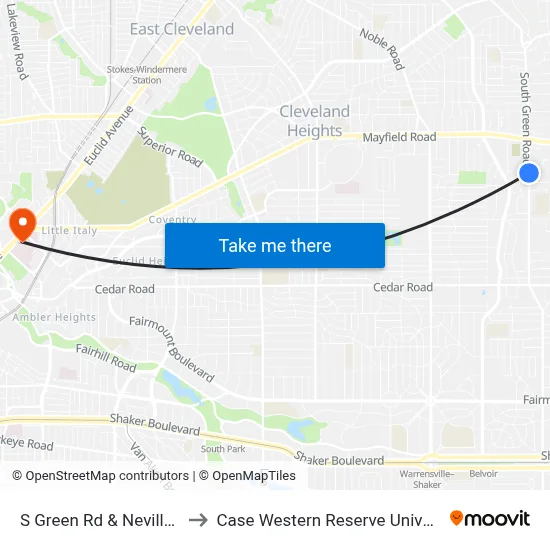 S Green Rd & Neville Rd to Case Western Reserve University map