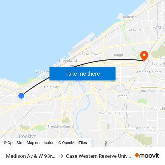 Madison Av & W 93rd St to Case Western Reserve University map