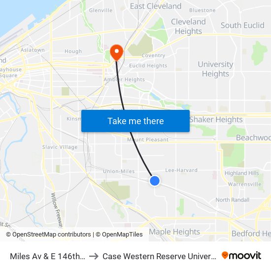 Miles Av & E 146th St to Case Western Reserve University map