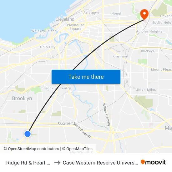 Ridge Rd & Pearl Rd to Case Western Reserve University map