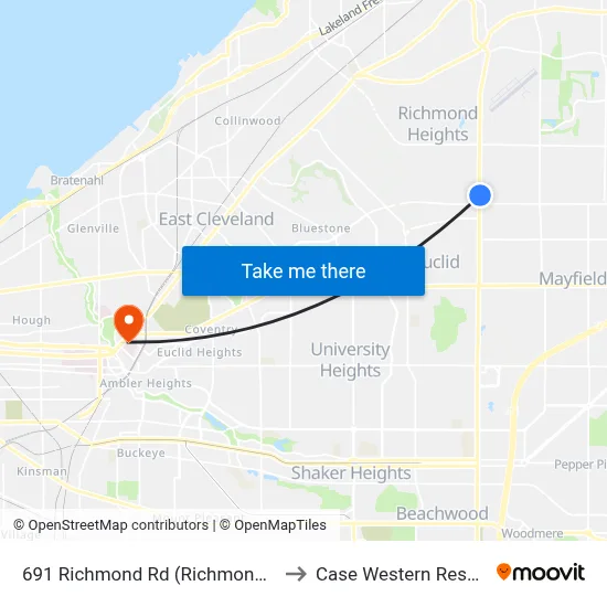 691 Richmond Rd (Richmond Town Sq Entrance) to Case Western Reserve University map