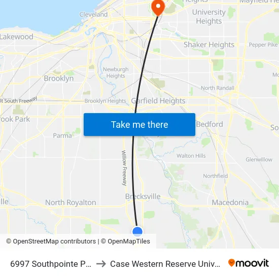 6997 Southpointe Pkwy to Case Western Reserve University map