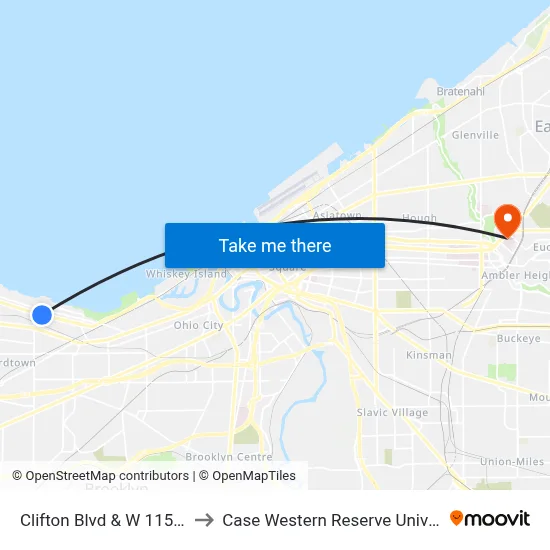 Clifton Blvd & W 115th St to Case Western Reserve University map