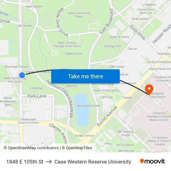 1848 E 105th St to Case Western Reserve University map