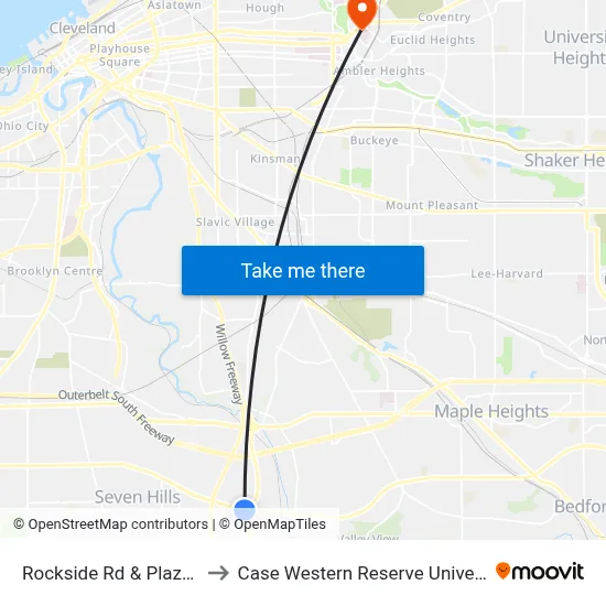 Rockside Rd & Plaza Dr to Case Western Reserve University map