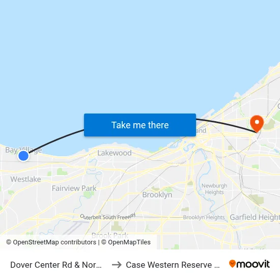 Dover Center Rd & Normandy Rd to Case Western Reserve University map