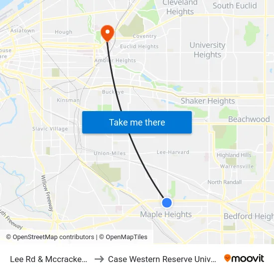 Lee Rd & Mccracken Rd to Case Western Reserve University map