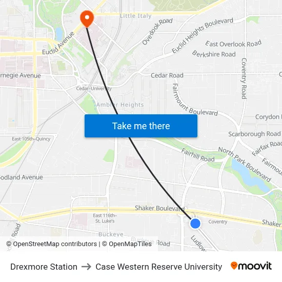 Drexmore Station to Case Western Reserve University map