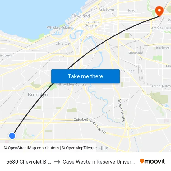 5680 Chevrolet Blvd to Case Western Reserve University map