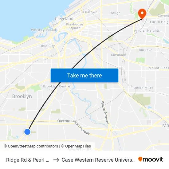 Ridge Rd & Pearl Rd to Case Western Reserve University map