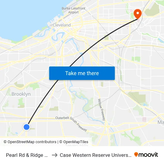 Pearl Rd & Ridge Rd to Case Western Reserve University map