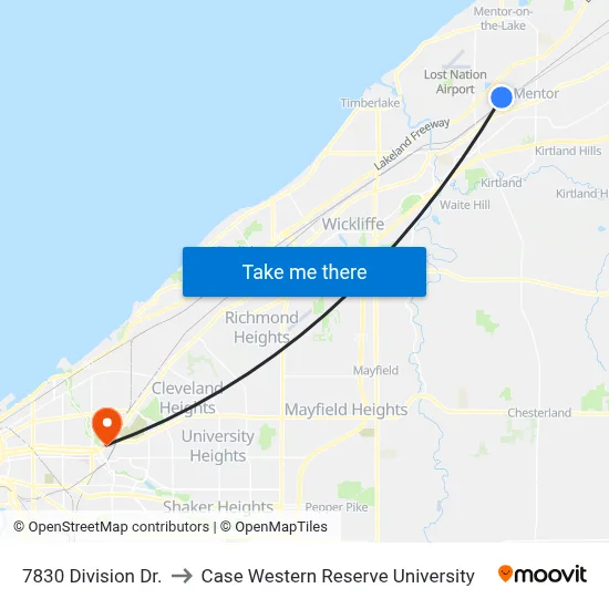 7830 Division Dr. to Case Western Reserve University map