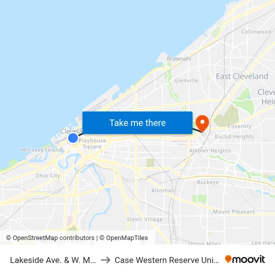 Lakeside Ave. & W. Mall Dr. to Case Western Reserve University map