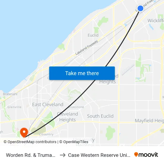 Worden Rd. & Truman Ave. to Case Western Reserve University map
