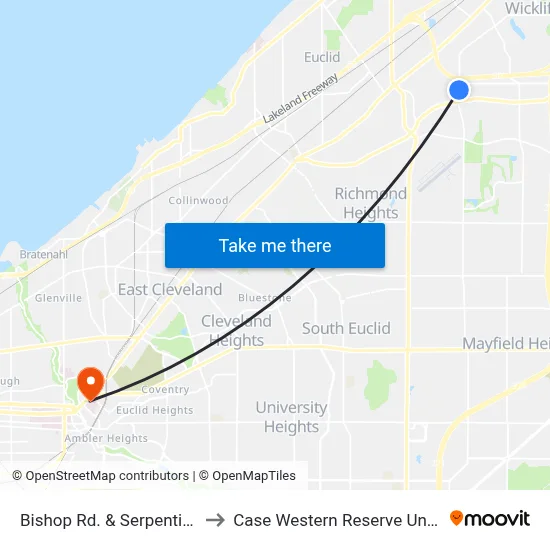 Bishop Rd. & Serpentini (Eb) to Case Western Reserve University map