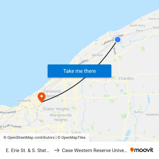 E. Erie St.  & S. State St. to Case Western Reserve University map