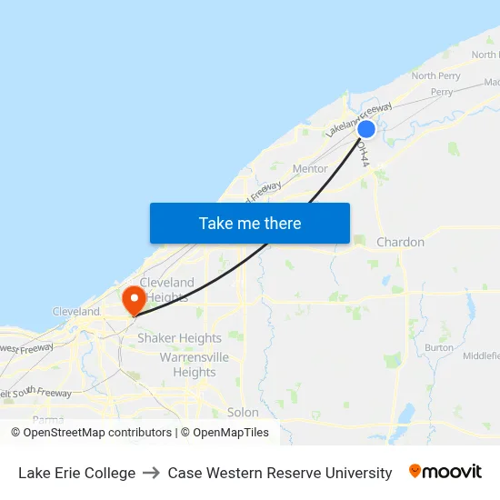 Lake Erie College to Case Western Reserve University map