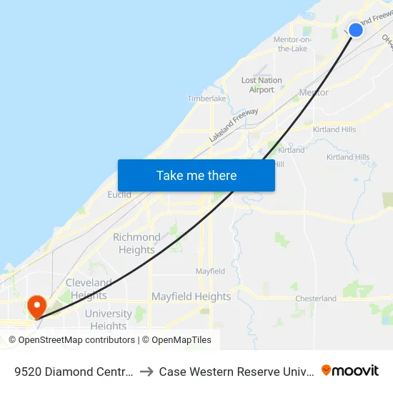 9520 Diamond Centre Dr. to Case Western Reserve University map