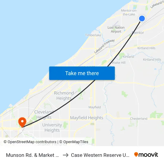 Munson Rd. & Market St. (Sb) to Case Western Reserve University map