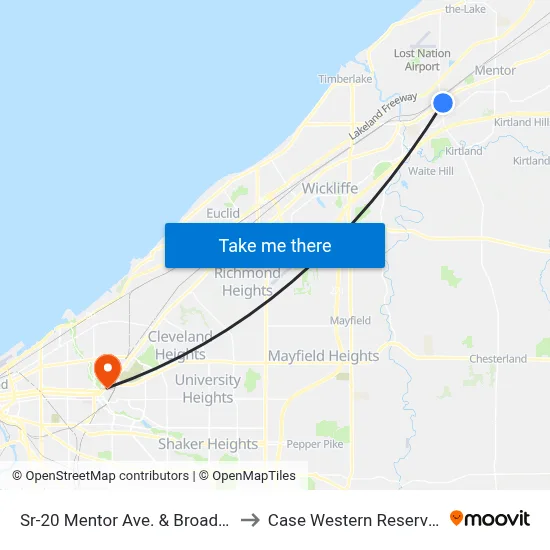 Sr-20 Mentor Ave. & Broadmoor Rd. (Eb) to Case Western Reserve University map
