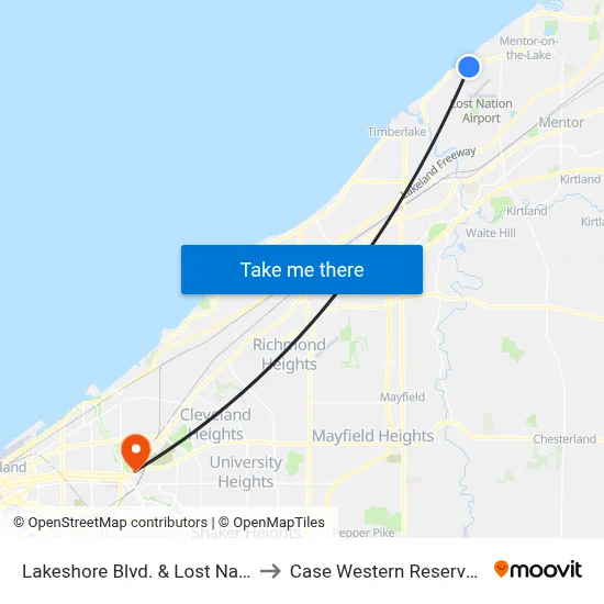 Lakeshore Blvd. & Lost Nation Rd. (Eb) to Case Western Reserve University map