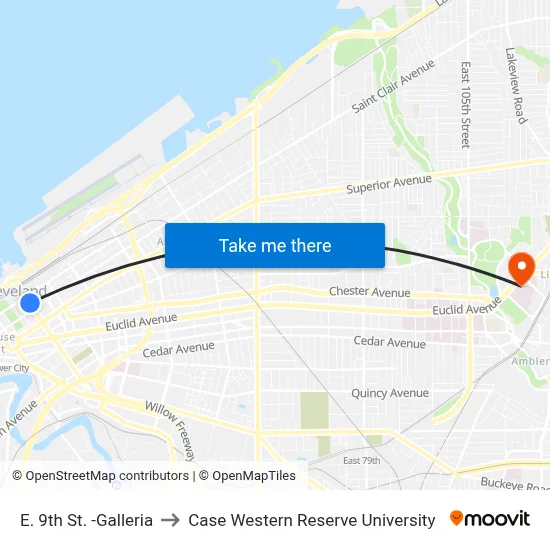 E. 9th St. -Galleria to Case Western Reserve University map