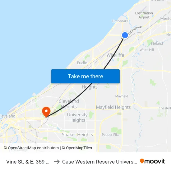 Vine St. & E. 359 St. to Case Western Reserve University map