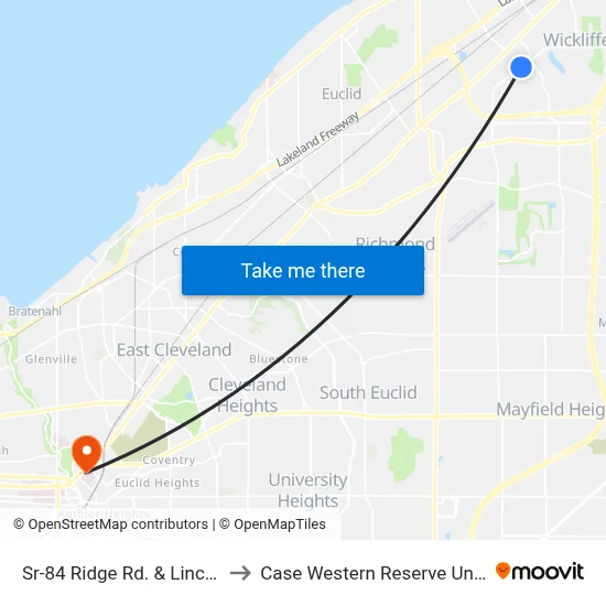 Sr-84 Ridge Rd. & Lincoln Rd. to Case Western Reserve University map
