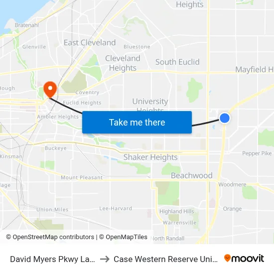 David Myers Pkwy Layover to Case Western Reserve University map