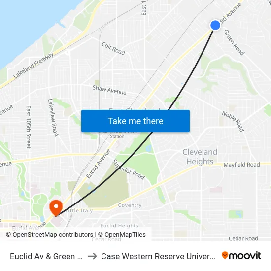 Euclid Av & Green Rd to Case Western Reserve University map
