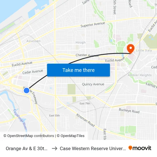Orange Av & E 30th St to Case Western Reserve University map