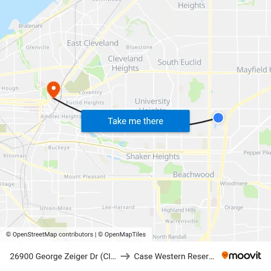 26900 George Zeiger Dr (Cleveland Clinic) to Case Western Reserve University map