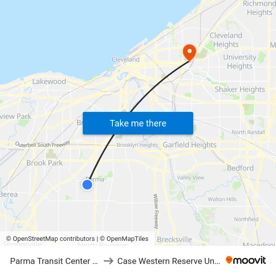 Parma Transit Center Stop 5 to Case Western Reserve University map
