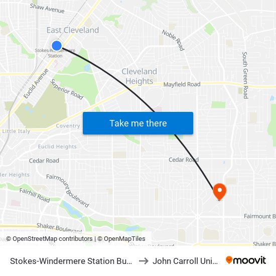 Stokes-Windermere Station Bus Stop #4 to John Carroll University map