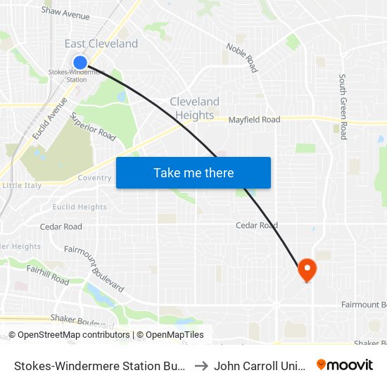 Stokes-Windermere Station Bus Stop #3 to John Carroll University map