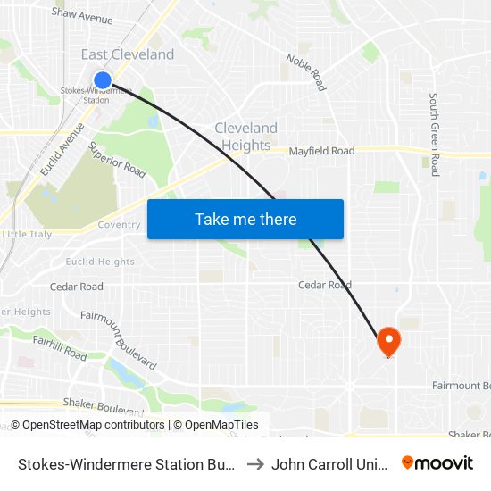 Stokes-Windermere Station Bus Stop #5 to John Carroll University map