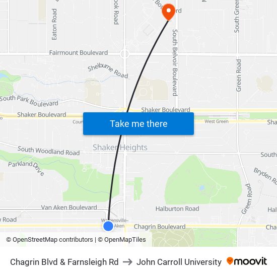 Chagrin Blvd & Farnsleigh Rd to John Carroll University map