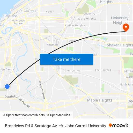 Broadview Rd & Saratoga Av to John Carroll University map