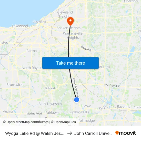 Wyoga Lake Rd @ Walsh Jesuit Hs to John Carroll University map