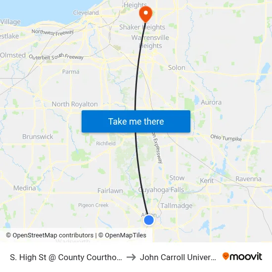 S. High St @ County Courthouse to John Carroll University map