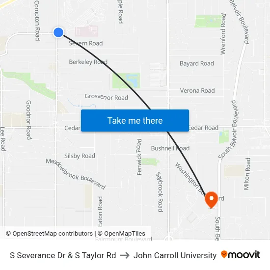 S Severance Dr & S Taylor Rd to John Carroll University map